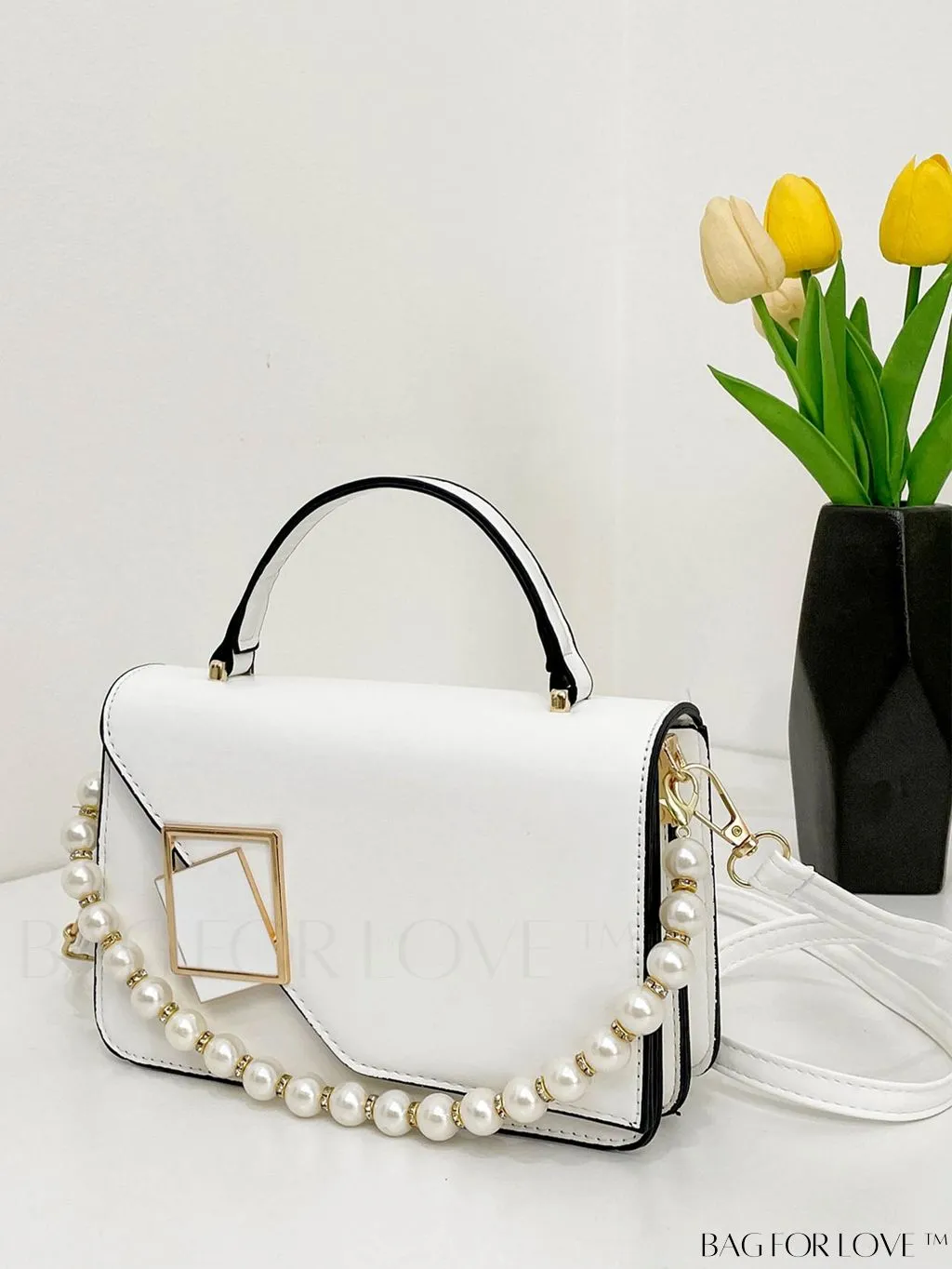 BagForLove - Letter Detail Mini Chain Flap Square Bag with Decorative Charm