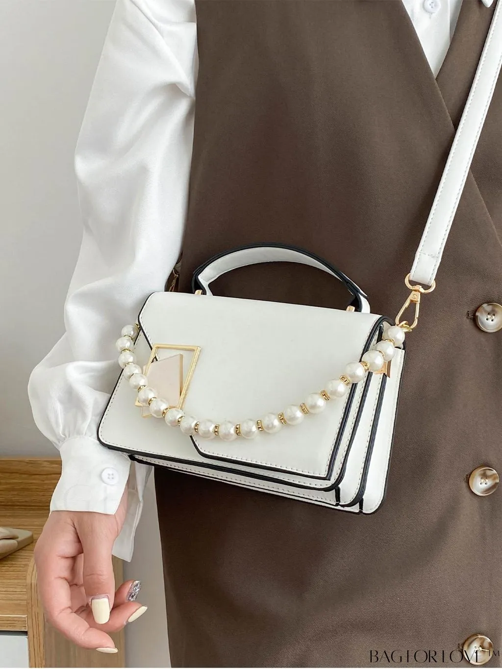 BagForLove - Letter Detail Mini Chain Flap Square Bag with Decorative Charm