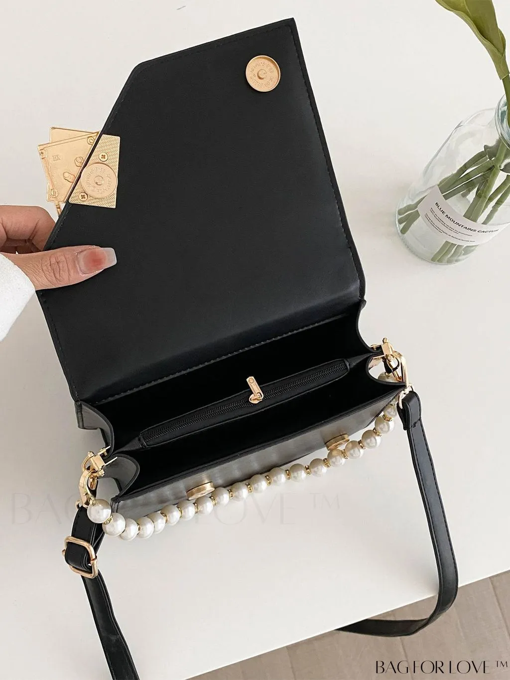 BagForLove - Letter Detail Mini Chain Flap Square Bag with Decorative Charm