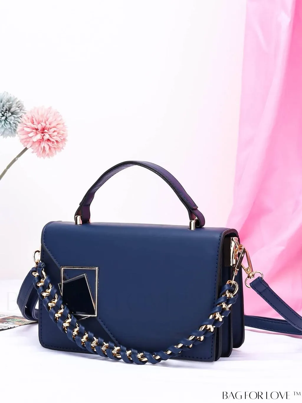 BagForLove - Letter Detail Mini Chain Flap Square Bag with Decorative Charm