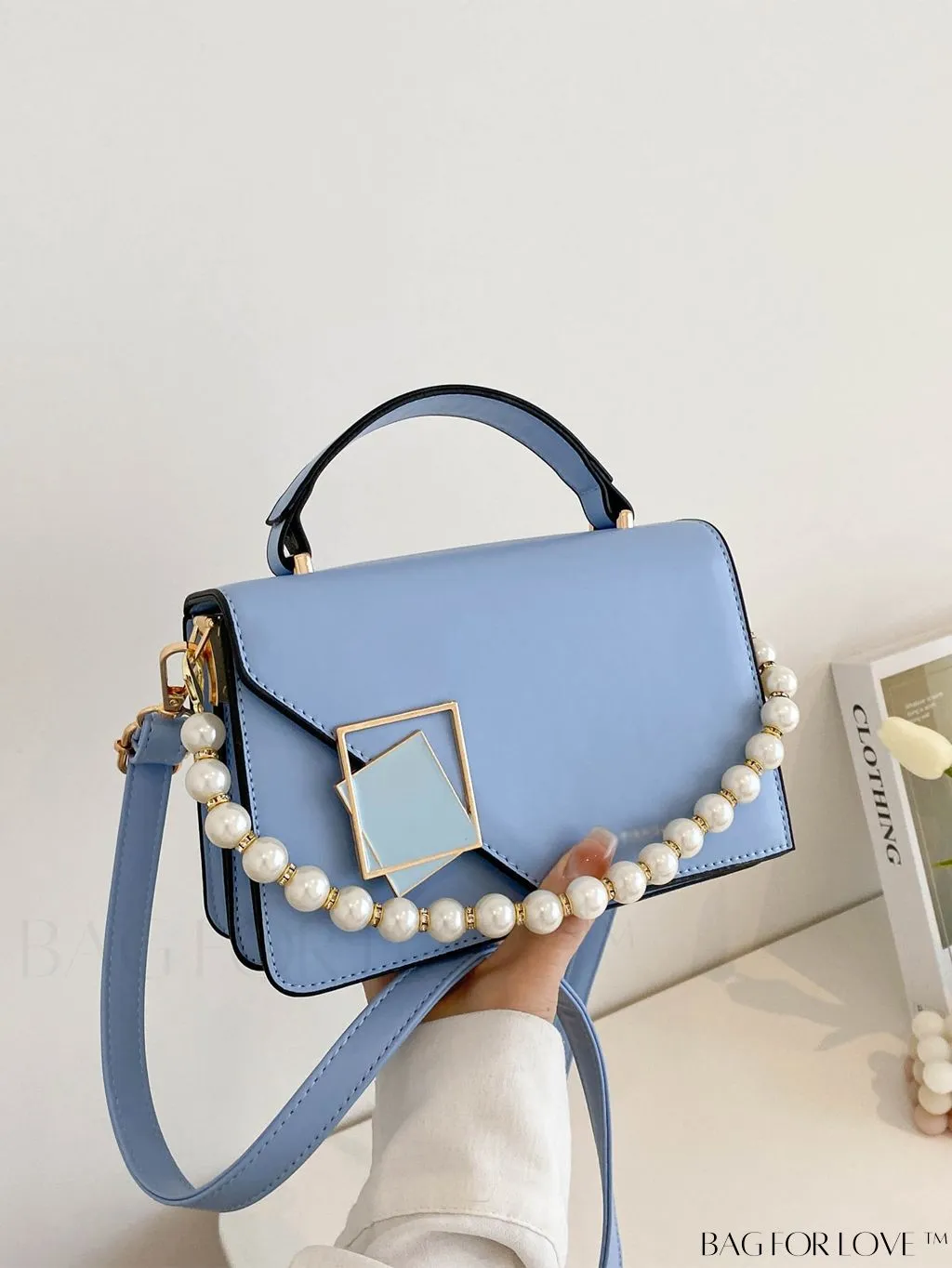 BagForLove - Letter Detail Mini Chain Flap Square Bag with Decorative Charm
