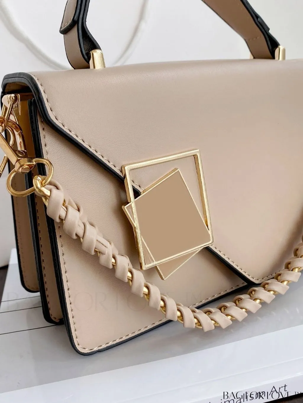 BagForLove - Letter Detail Mini Chain Flap Square Bag with Decorative Charm