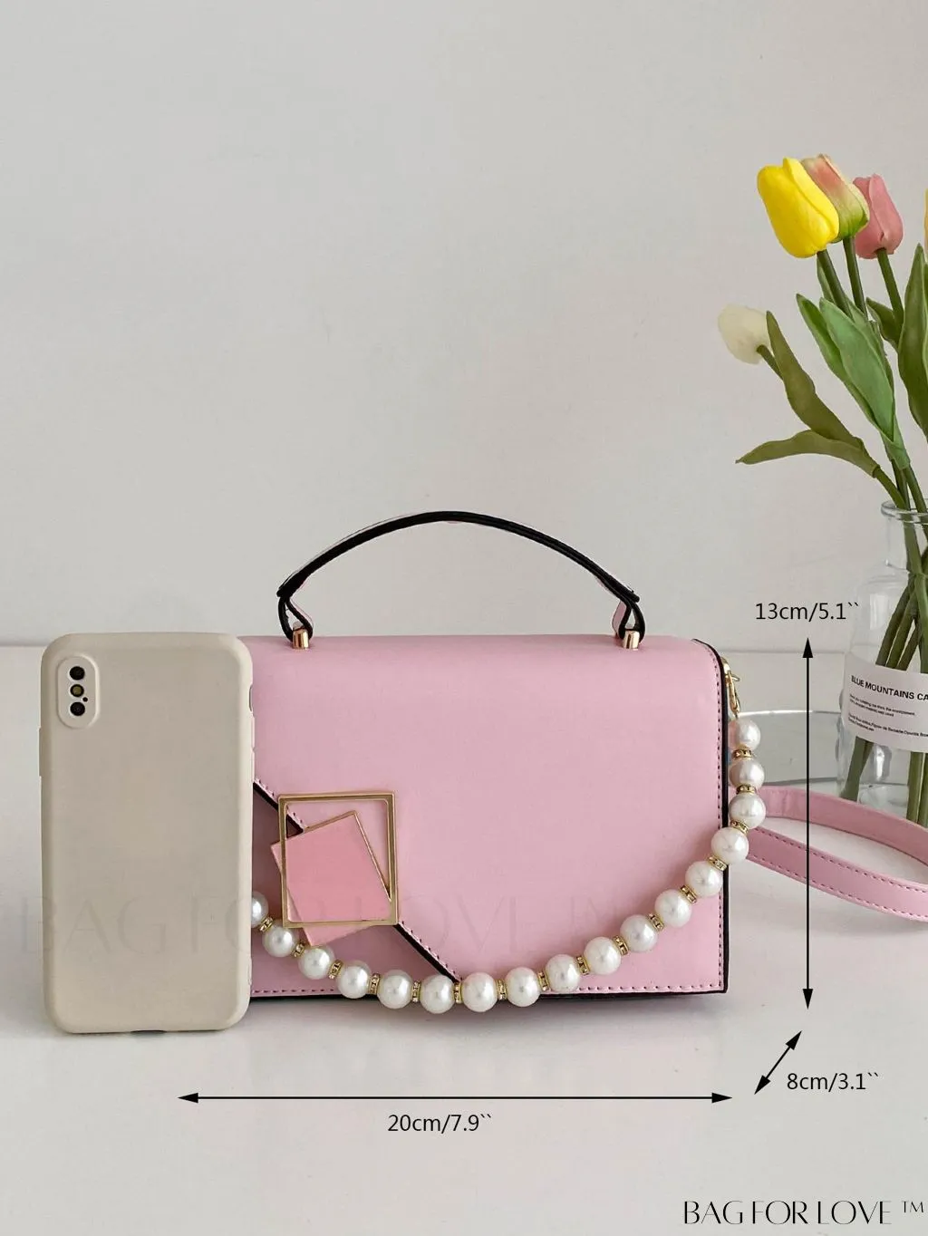 BagForLove - Letter Detail Mini Chain Flap Square Bag with Decorative Charm