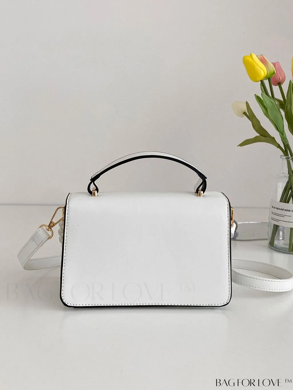 BagForLove - Letter Detail Mini Chain Flap Square Bag with Decorative Charm