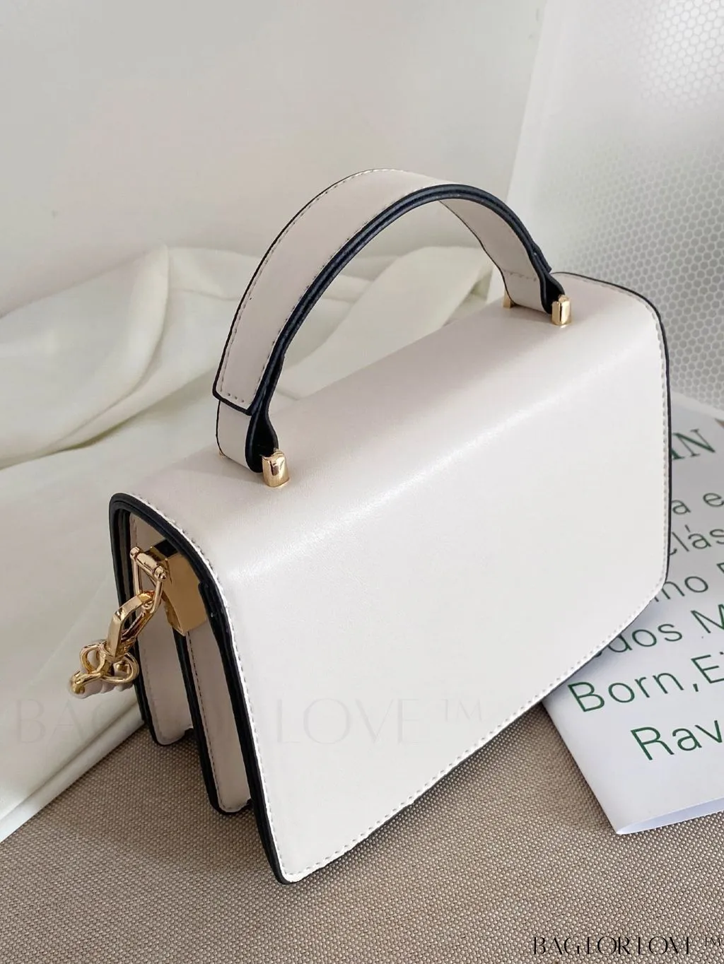 BagForLove - Letter Detail Mini Chain Flap Square Bag with Decorative Charm