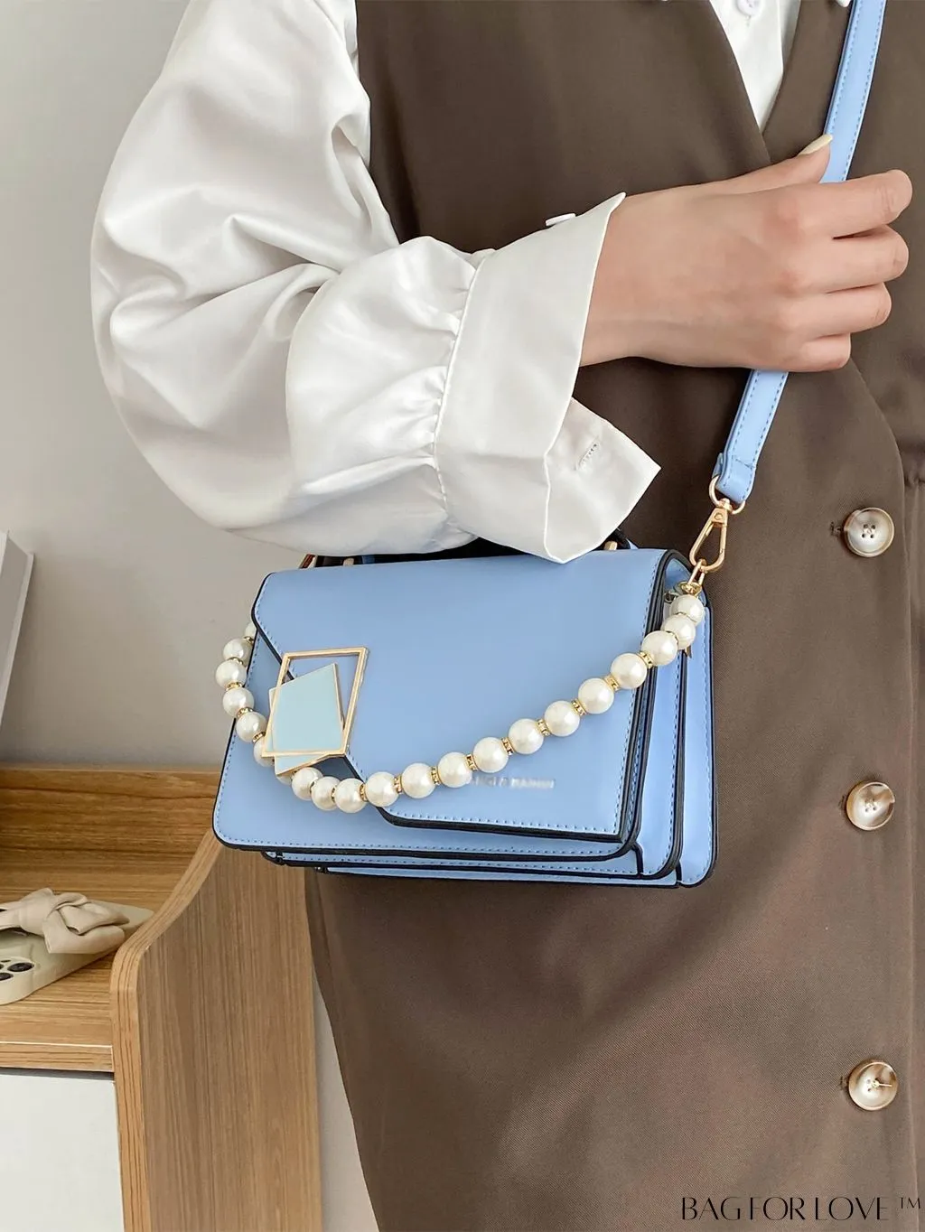BagForLove - Letter Detail Mini Chain Flap Square Bag with Decorative Charm
