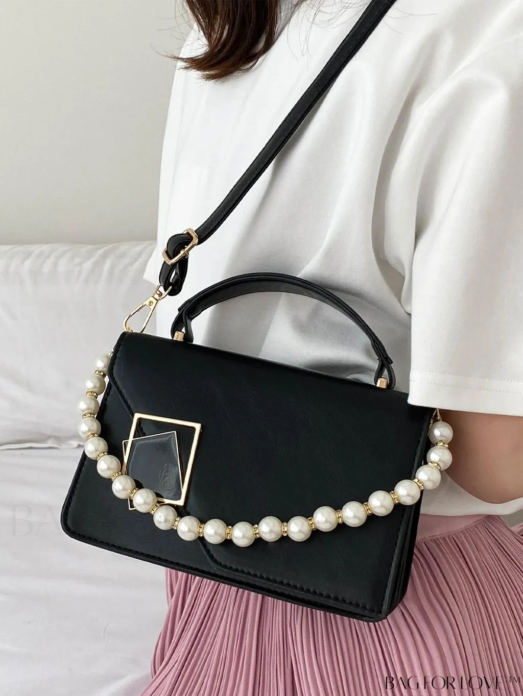 BagForLove - Letter Detail Mini Chain Flap Square Bag with Decorative Charm
