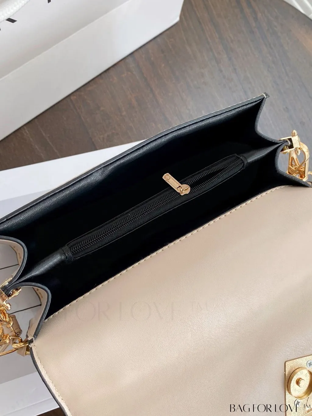 BagForLove - Letter Detail Mini Chain Flap Square Bag with Decorative Charm
