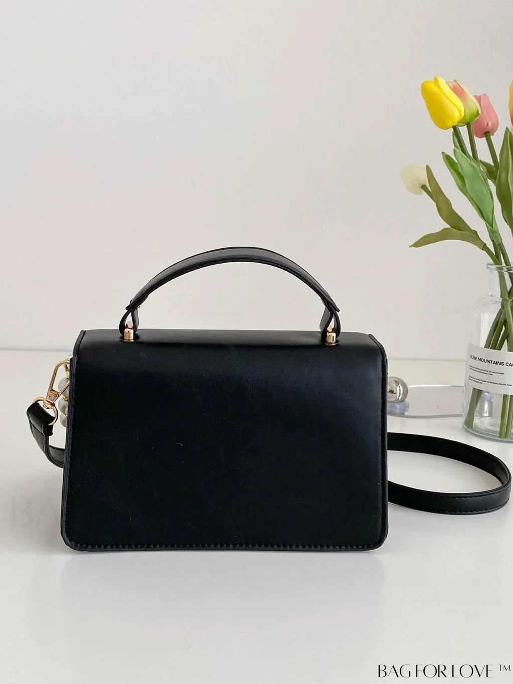 BagForLove - Letter Detail Mini Chain Flap Square Bag with Decorative Charm