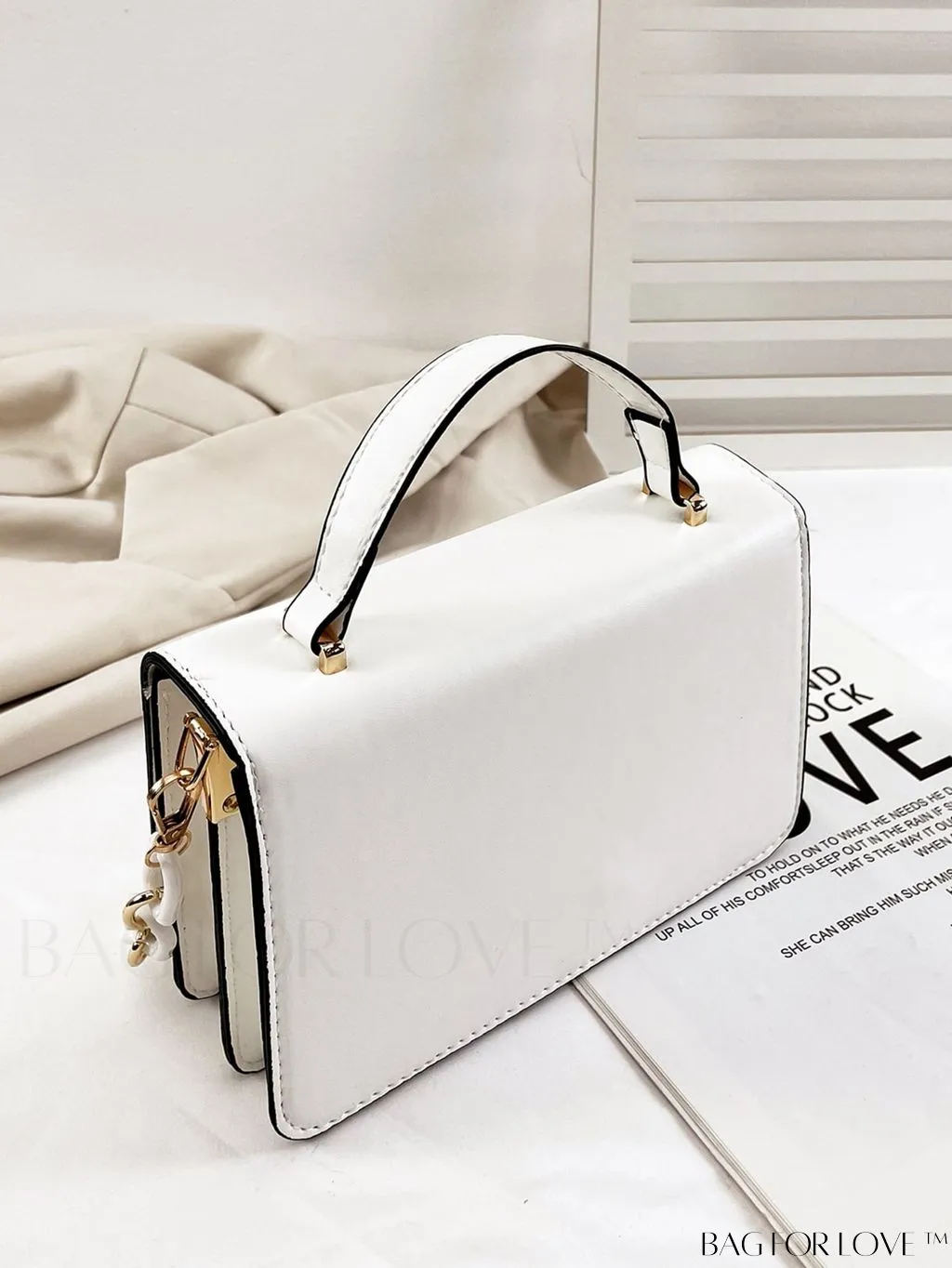 BagForLove - Letter Detail Mini Chain Flap Square Bag with Decorative Charm