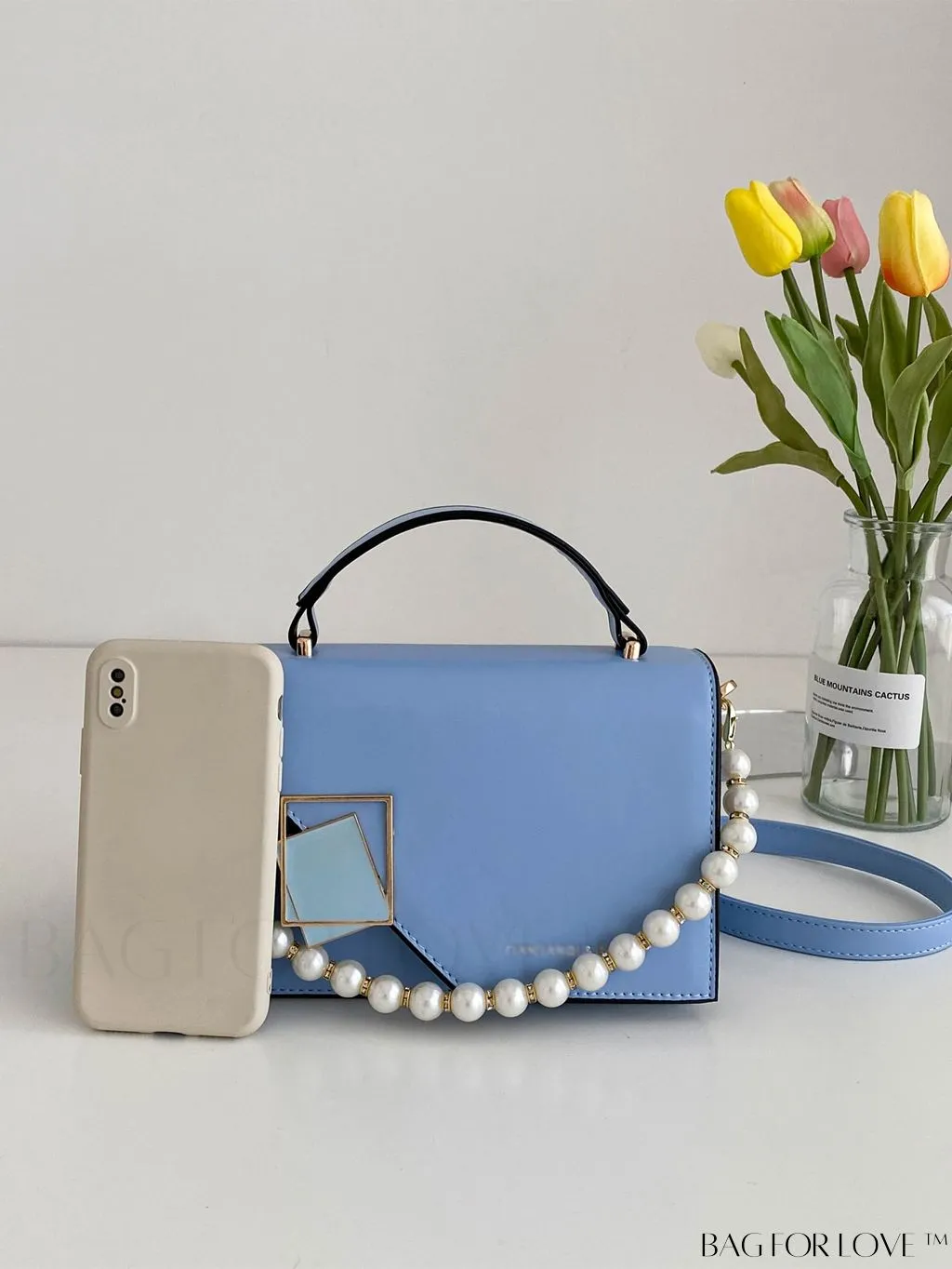 BagForLove - Letter Detail Mini Chain Flap Square Bag with Decorative Charm