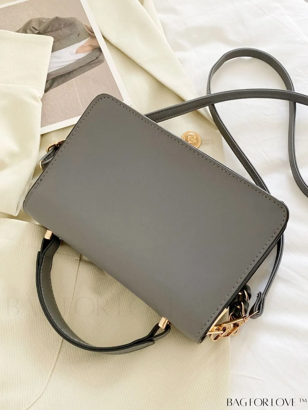 BagForLove - Letter Detail Mini Chain Flap Square Bag with Decorative Charm