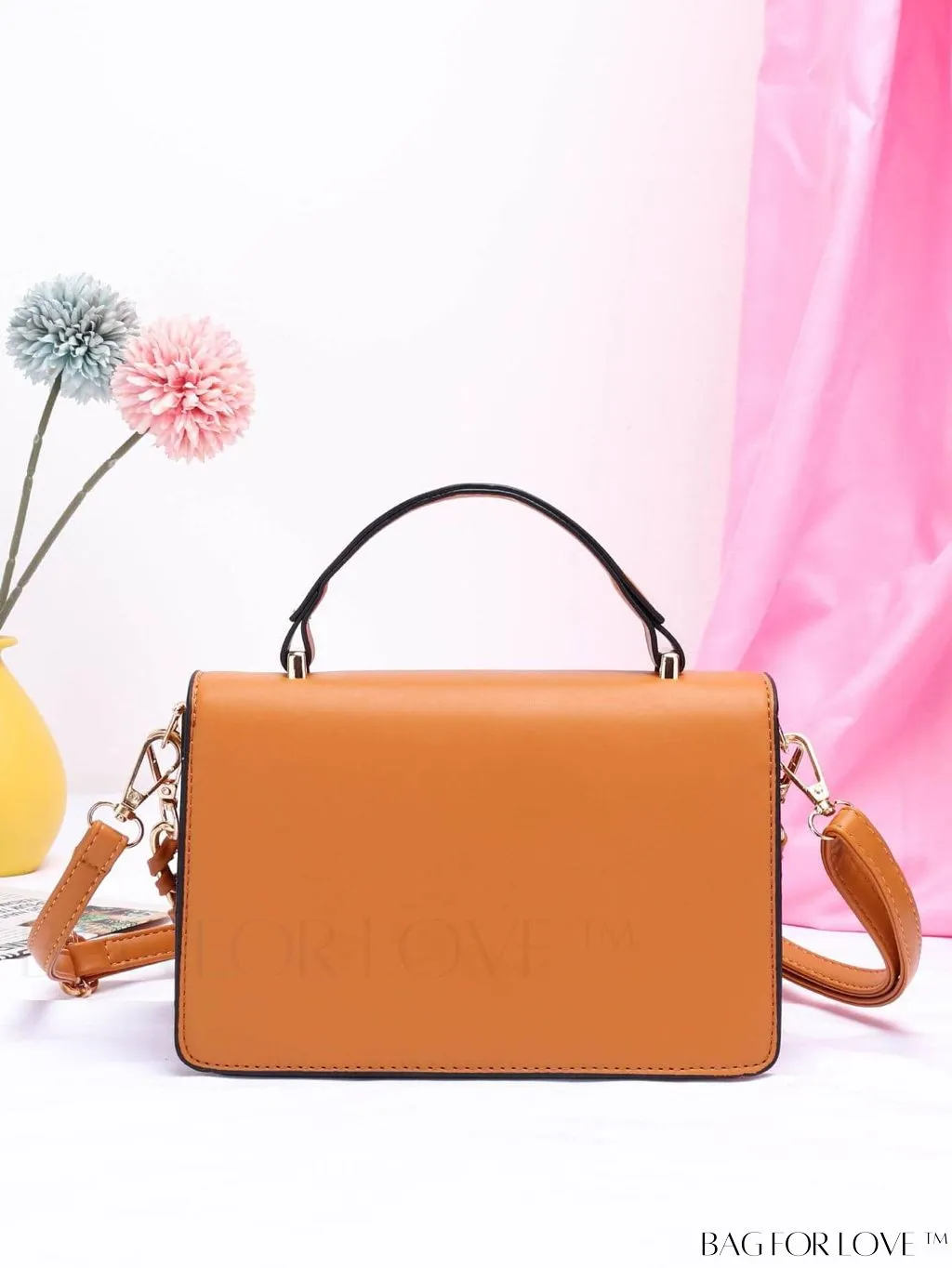 BagForLove - Metal Decor Square Crossbody Handbag - Mini, Flap Square Bag with Metal & Chain Accent