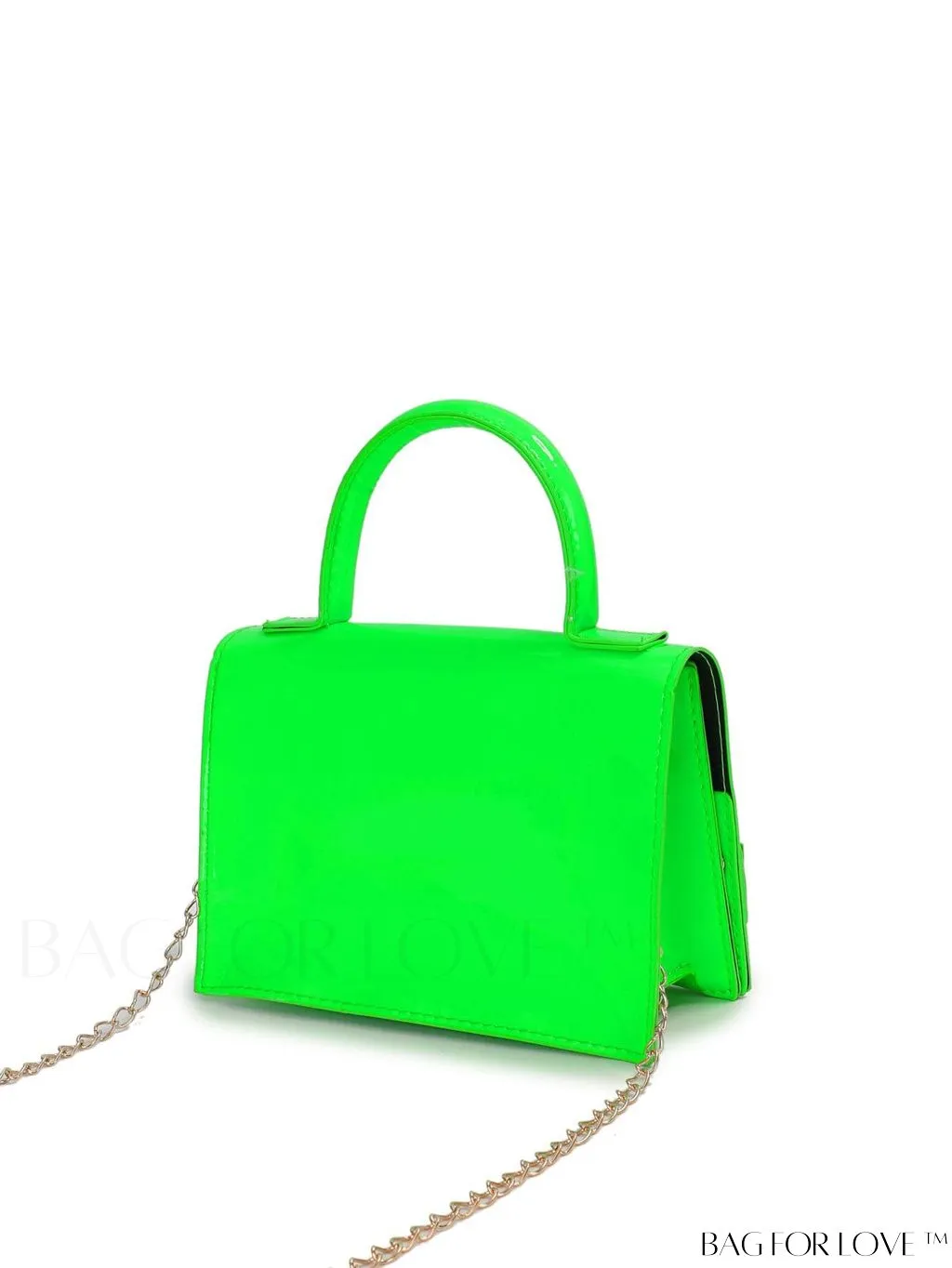 BagForLove - Neon Lime Square Mini Bag with Chain Flap in PU Leather