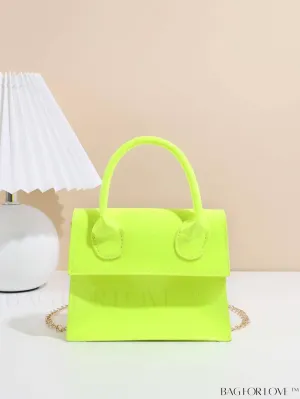 BagForLove - Neon Lime Square Mini Bag with Chain Flap in PU Leather