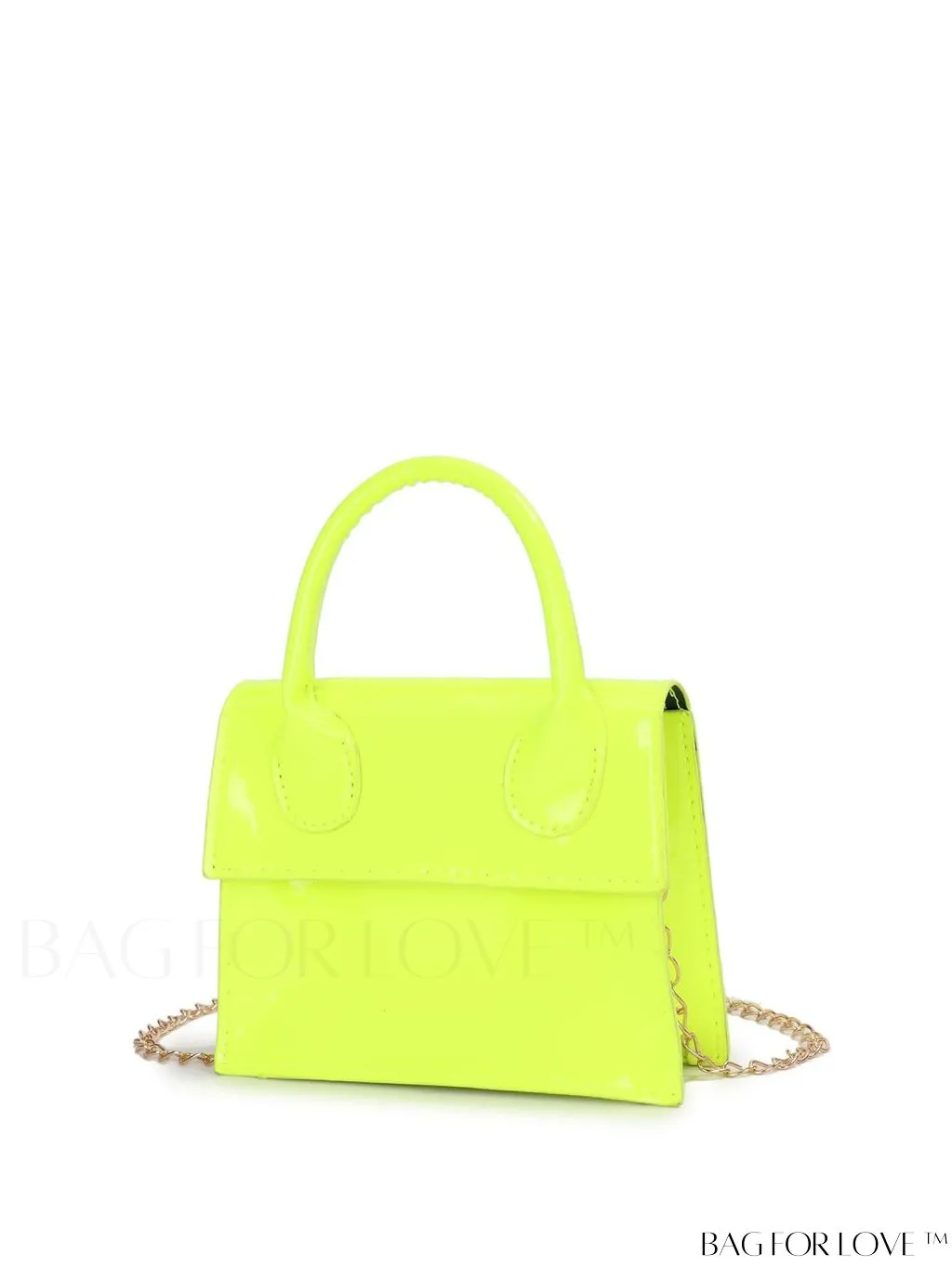 BagForLove - Neon Lime Square Mini Bag with Chain Flap in PU Leather