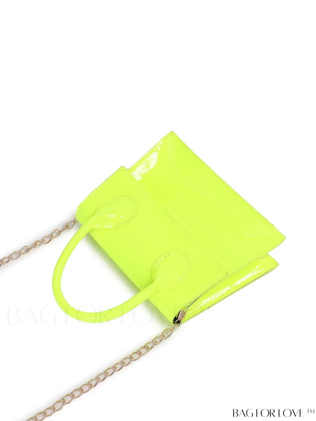 BagForLove - Neon Lime Square Mini Bag with Chain Flap in PU Leather