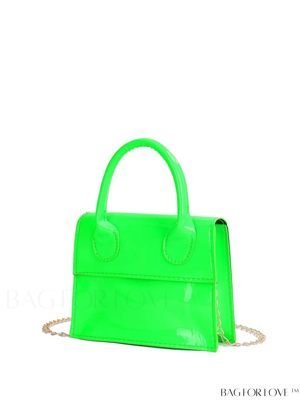 BagForLove - Neon Lime Square Mini Bag with Chain Flap in PU Leather