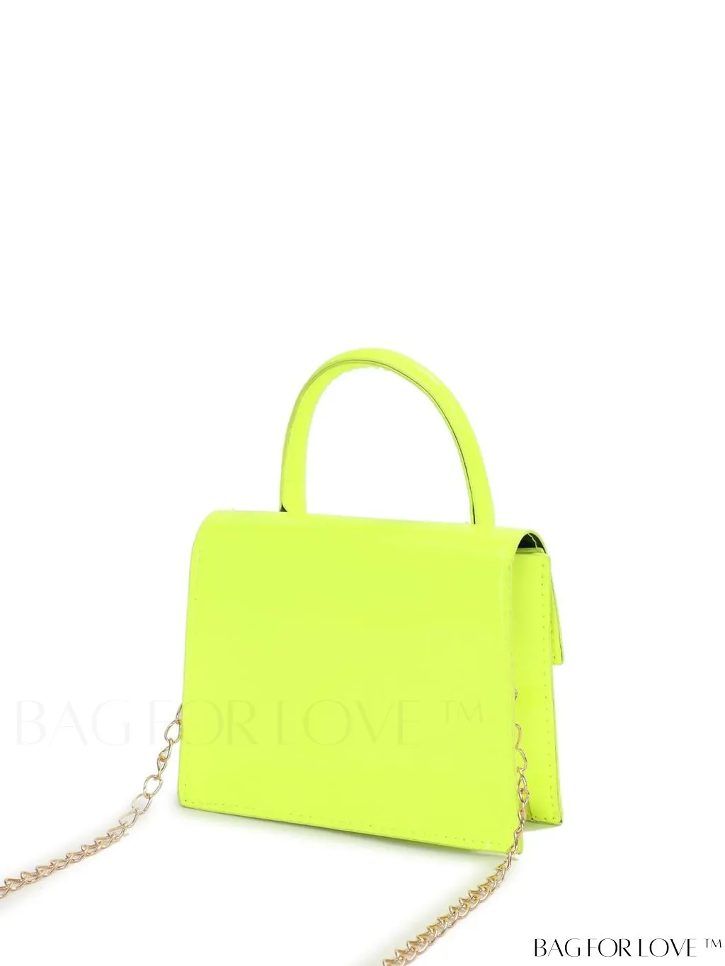 BagForLove - Neon Lime Square Mini Bag with Chain Flap in PU Leather