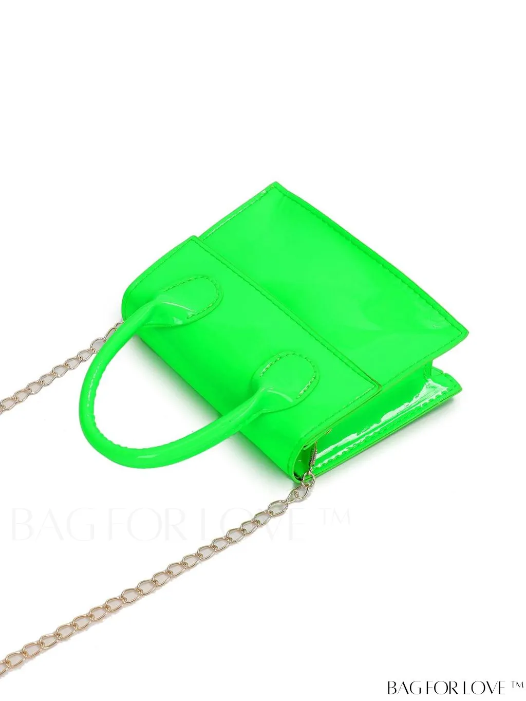 BagForLove - Neon Lime Square Mini Bag with Chain Flap in PU Leather