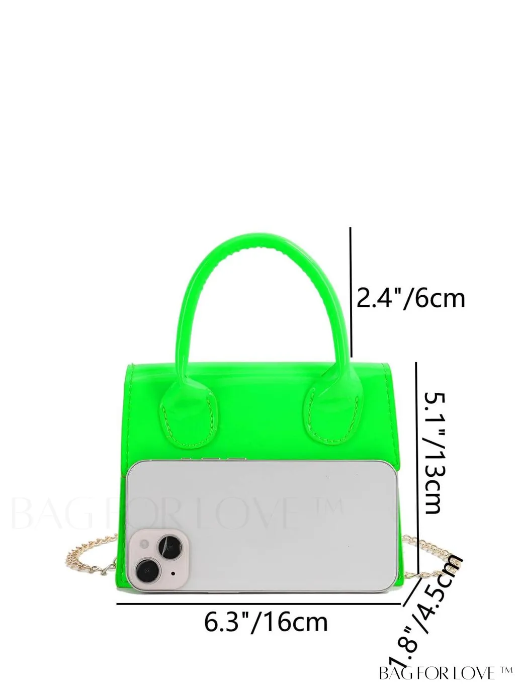 BagForLove - Neon Lime Square Mini Bag with Chain Flap in PU Leather