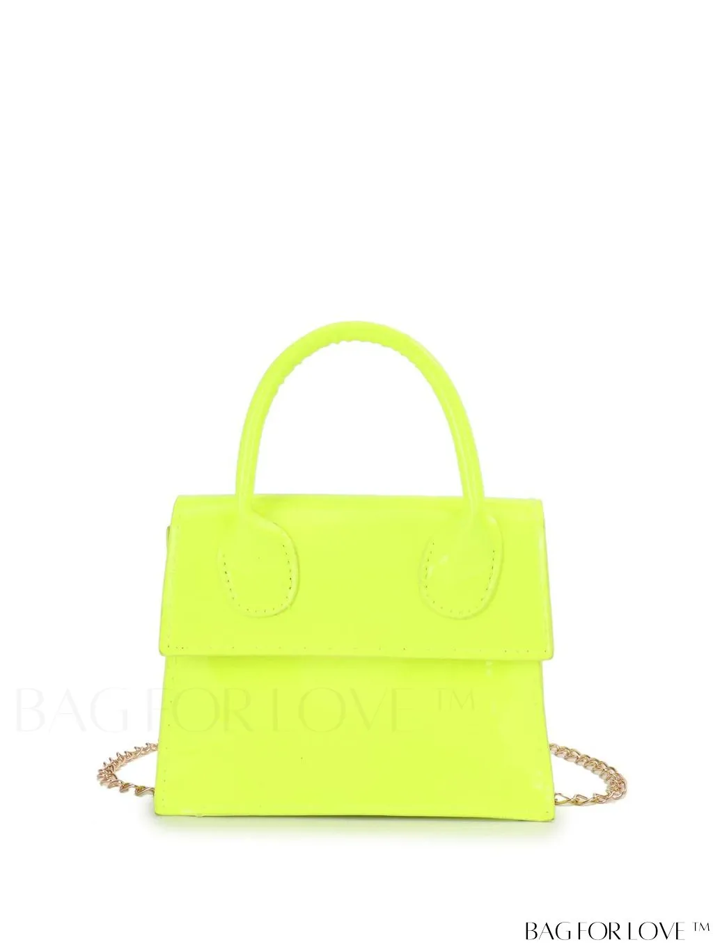 BagForLove - Neon Lime Square Mini Bag with Chain Flap in PU Leather