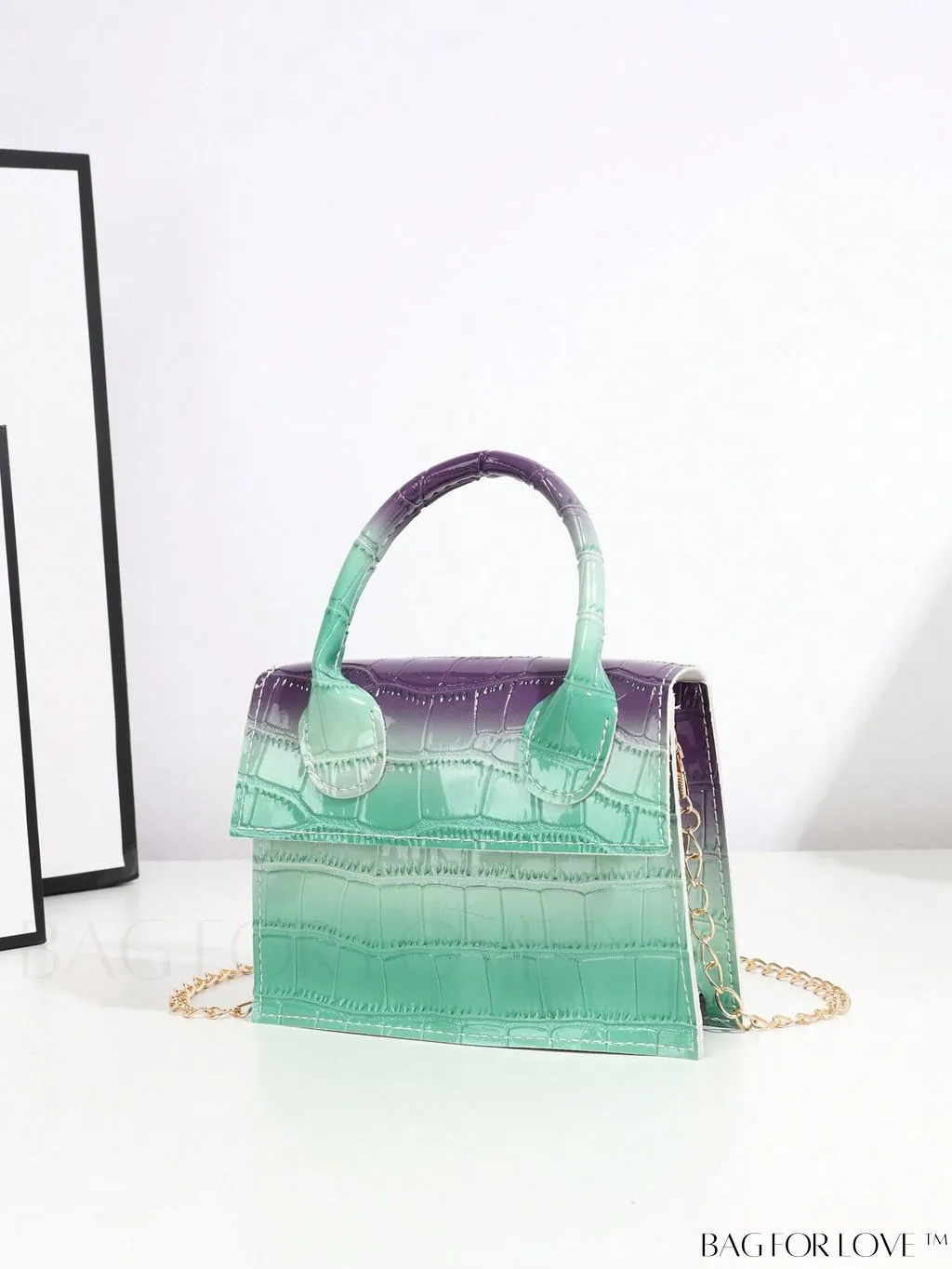 BagForLove - Neon Lime Square Mini Bag with Chain Flap in PU Leather
