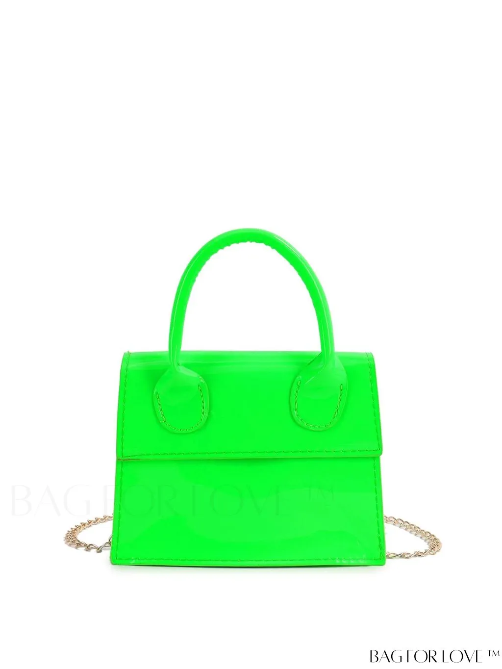 BagForLove - Neon Lime Square Mini Bag with Chain Flap in PU Leather