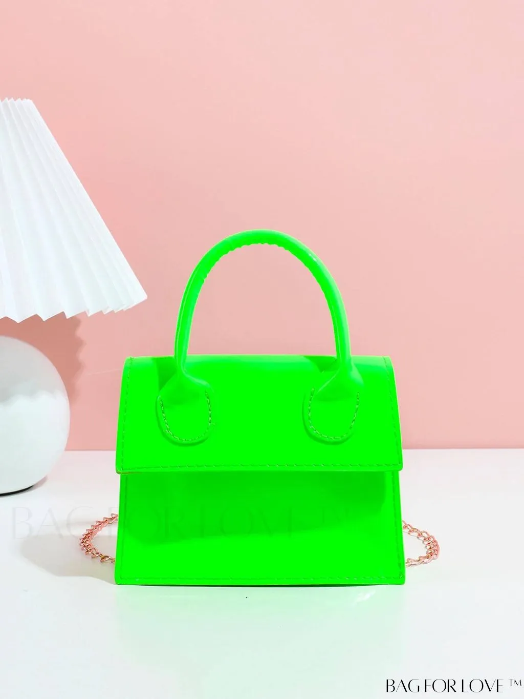 BagForLove - Neon Lime Square Mini Bag with Chain Flap in PU Leather