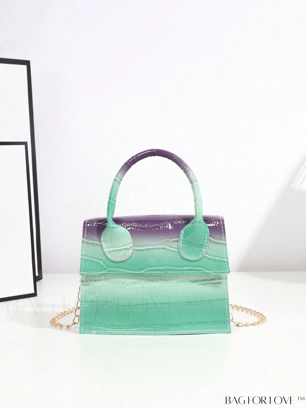 BagForLove - Neon Lime Square Mini Bag with Chain Flap in PU Leather