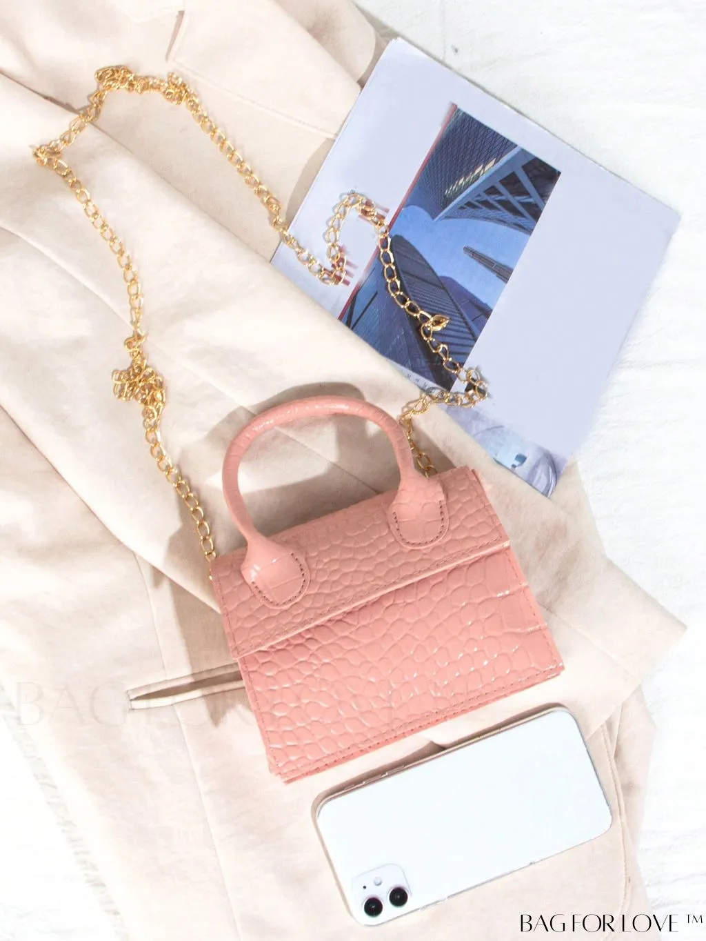 BagForLove - Neon Lime Square Mini Bag with Chain Flap in PU Leather