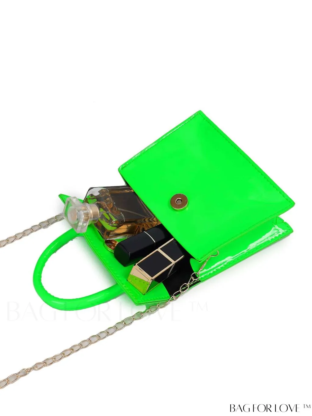 BagForLove - Neon Lime Square Mini Bag with Chain Flap in PU Leather