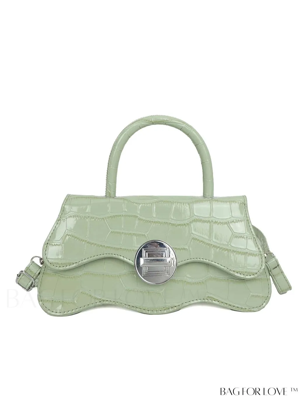 BagForLove - Orange Neon Top Handle Crocodile Pattern Handbag in PU Leather