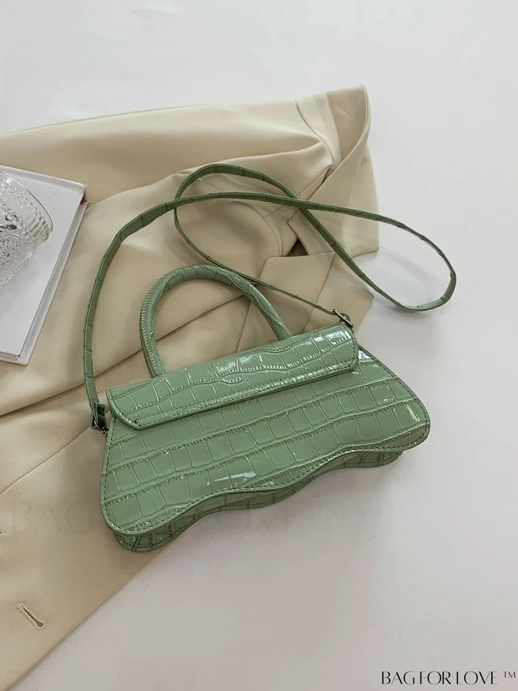 BagForLove - Orange Neon Top Handle Crocodile Pattern Handbag in PU Leather