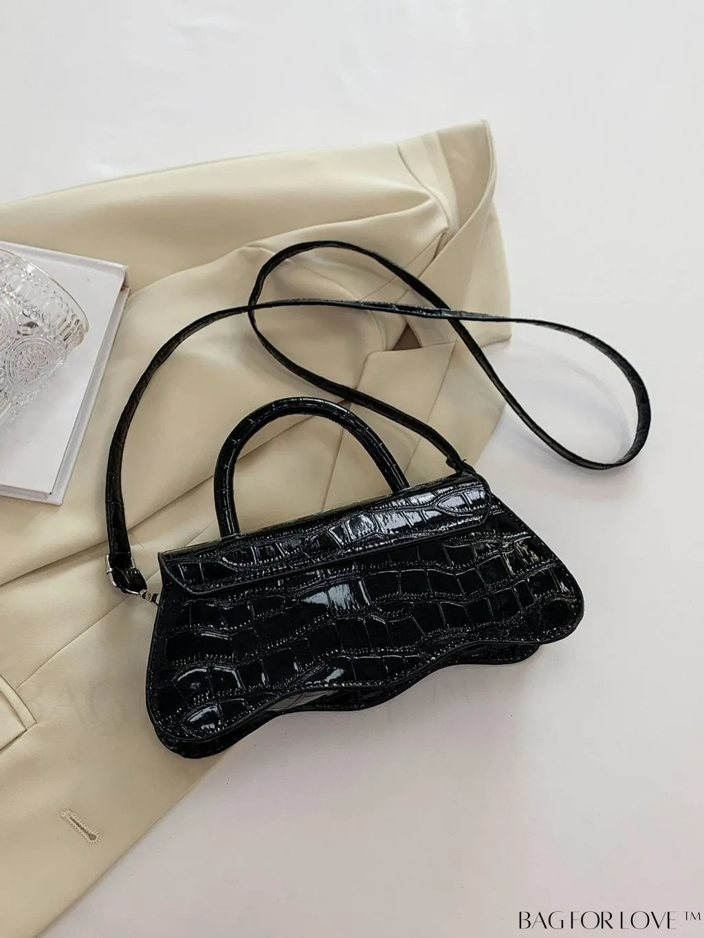 BagForLove - Orange Neon Top Handle Crocodile Pattern Handbag in PU Leather