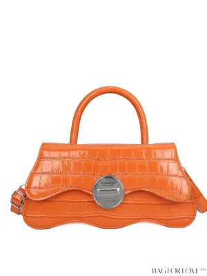 BagForLove - Orange Neon Top Handle Crocodile Pattern Handbag in PU Leather