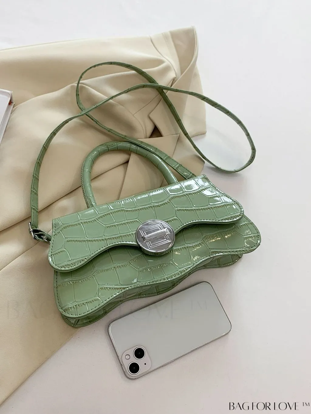BagForLove - Orange Neon Top Handle Crocodile Pattern Handbag in PU Leather