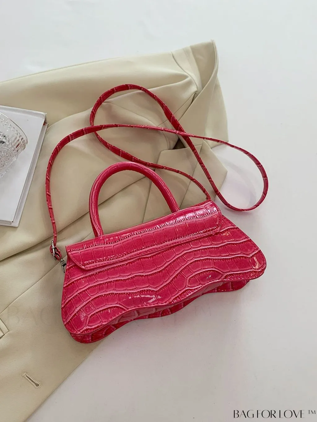 BagForLove - Orange Neon Top Handle Crocodile Pattern Handbag in PU Leather