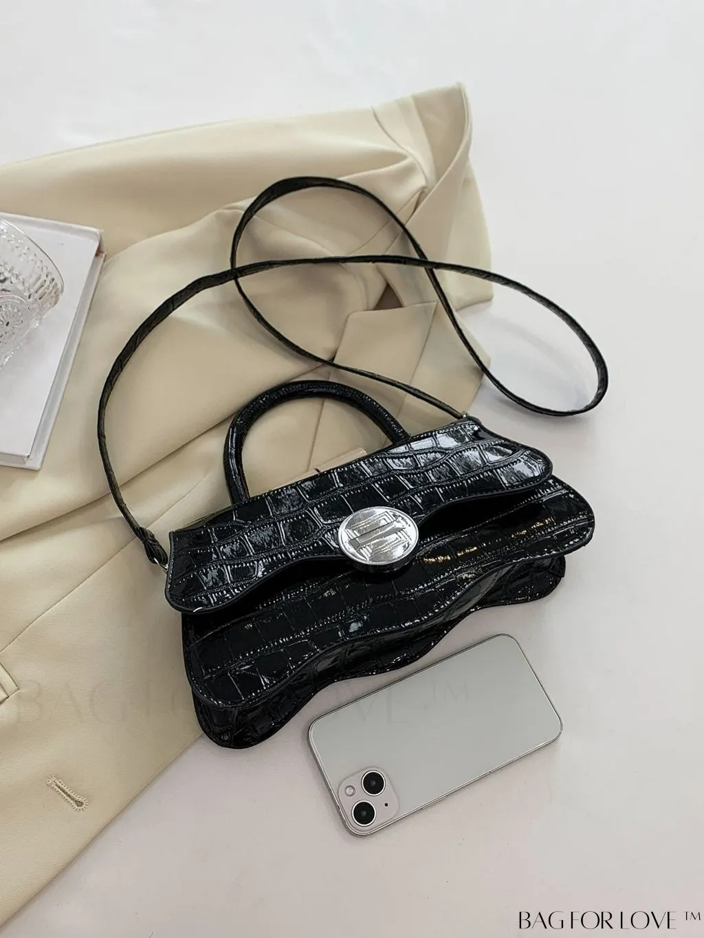 BagForLove - Orange Neon Top Handle Crocodile Pattern Handbag in PU Leather