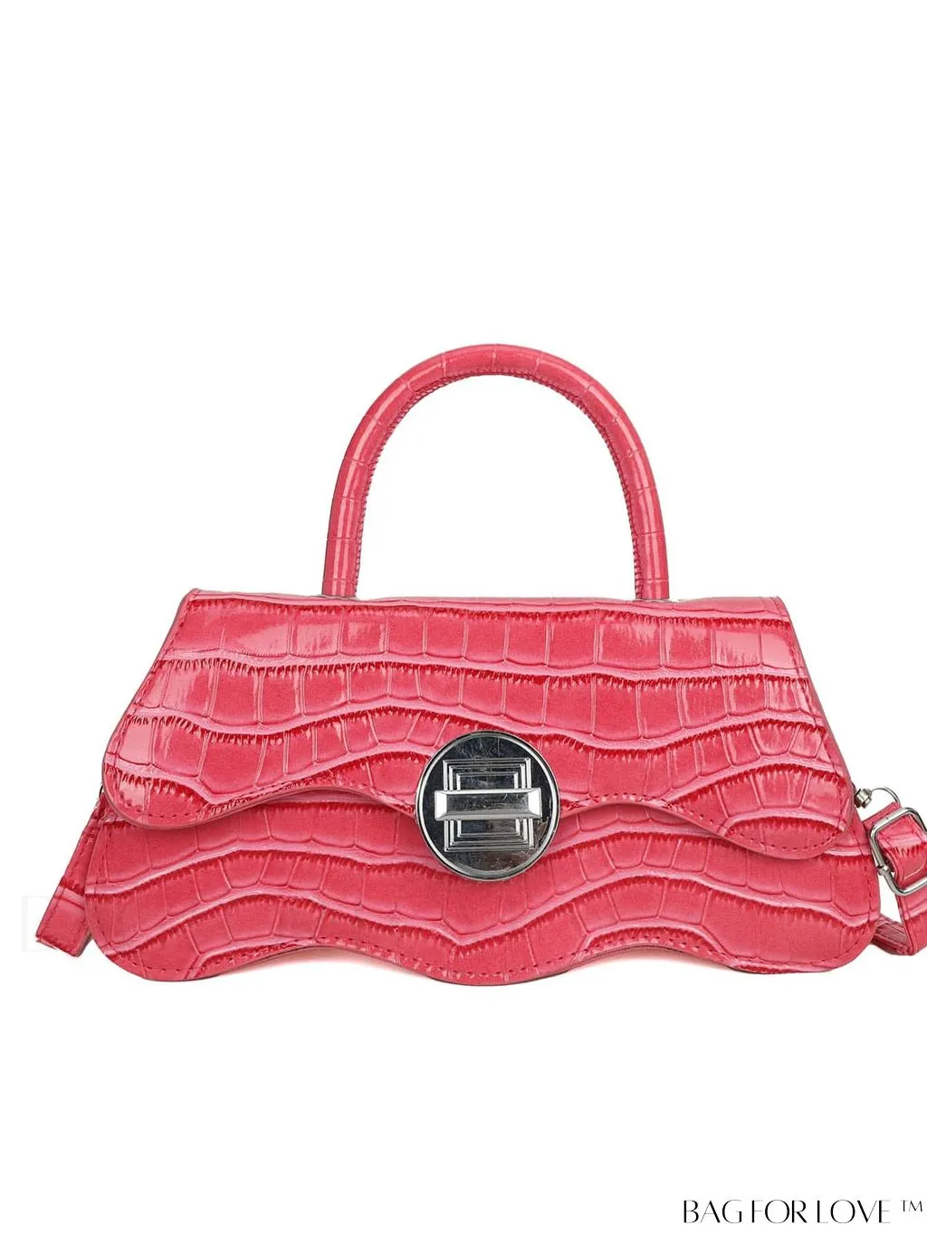 BagForLove - Orange Neon Top Handle Crocodile Pattern Handbag in PU Leather