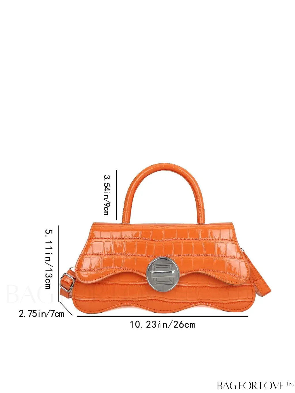 BagForLove - Orange Neon Top Handle Crocodile Pattern Handbag in PU Leather