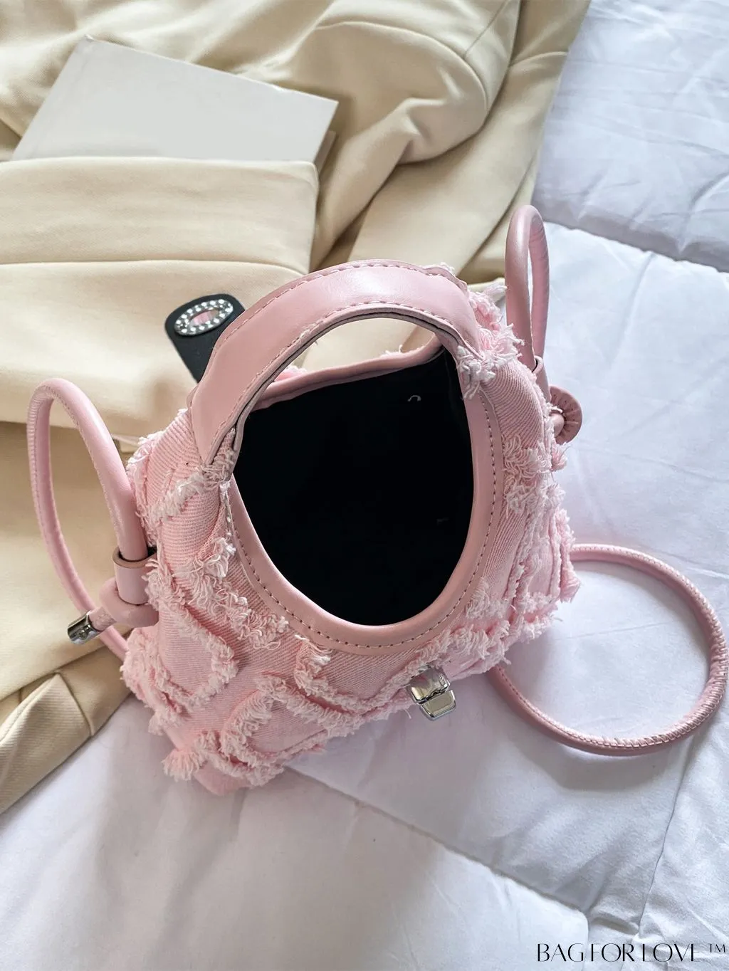 BagForLove - Premium Mini Straw Bag with Twist Lock Top Handle and Contrast Binding