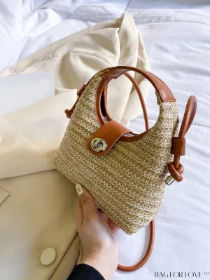 BagForLove - Premium Mini Straw Bag with Twist Lock Top Handle and Contrast Binding