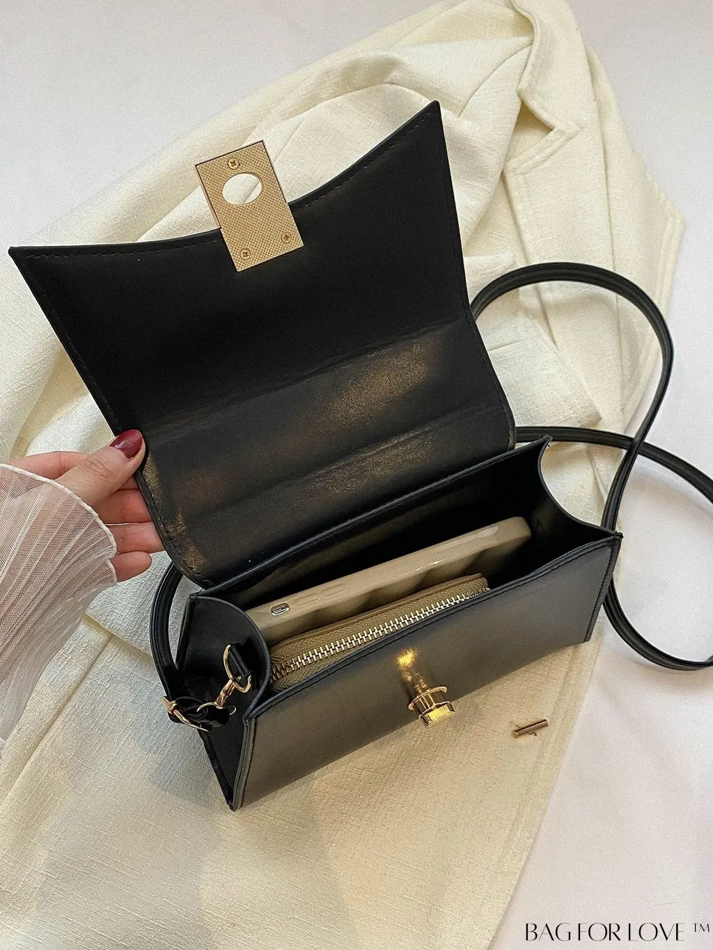 BagForLove - Retro Indentation Flap Hard Handle Crossbody Bag - Stylish and Practical for Commuting