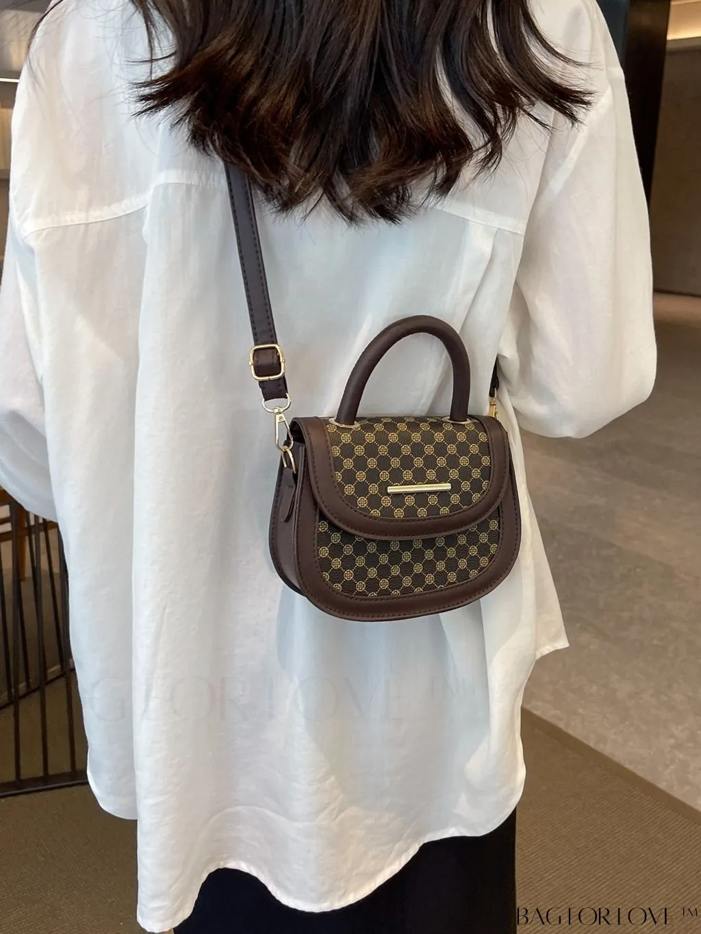 BagForLove - Retro Print Womens Mini Crossbody Bag with Flap - Saddle Handbag