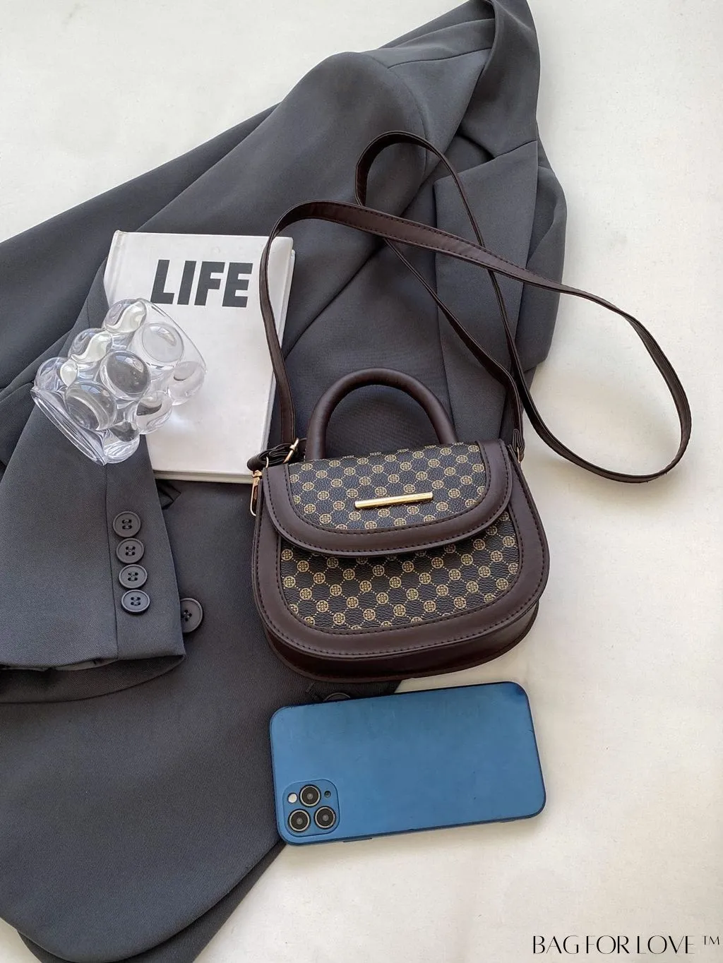 BagForLove - Retro Print Womens Mini Crossbody Bag with Flap - Saddle Handbag