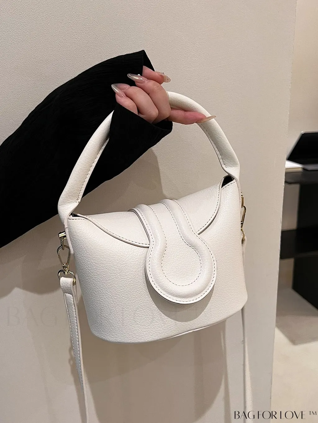 BagForLove - Stylish Pu Bucket Handbag: Solid color, leisurely design. Perfect for crossbody wear.