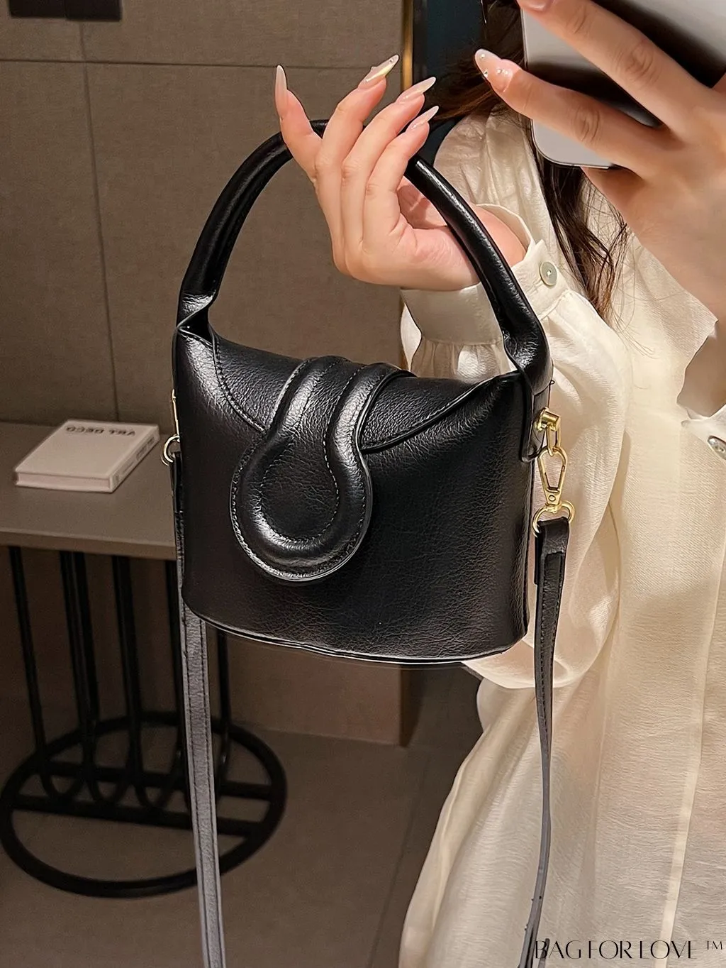 BagForLove - Stylish Pu Bucket Handbag: Solid color, leisurely design. Perfect for crossbody wear.
