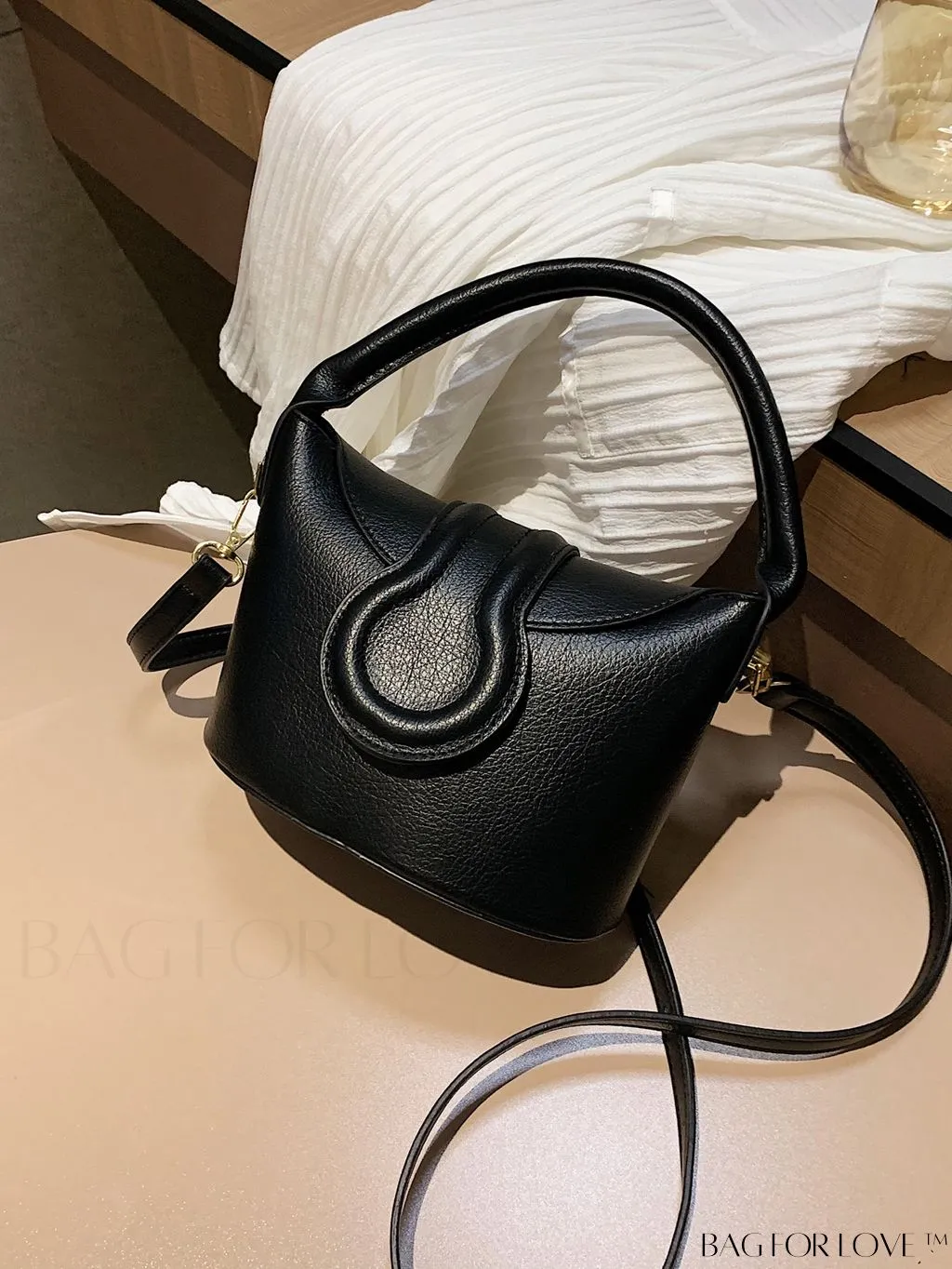 BagForLove - Stylish Pu Bucket Handbag: Solid color, leisurely design. Perfect for crossbody wear.