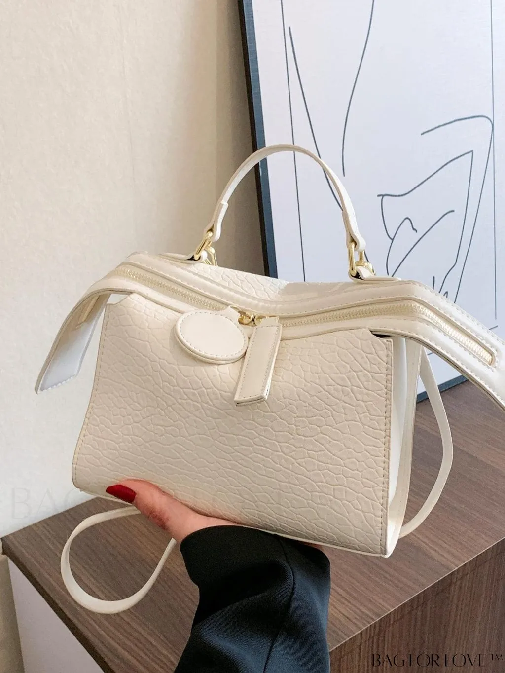 BagForLove - Stylish White Litchi Pattern Crossbody Bag - All-match Womens Fashion Handbag